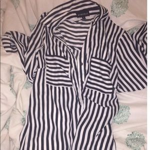 Black and white striped button up juniors shirt
